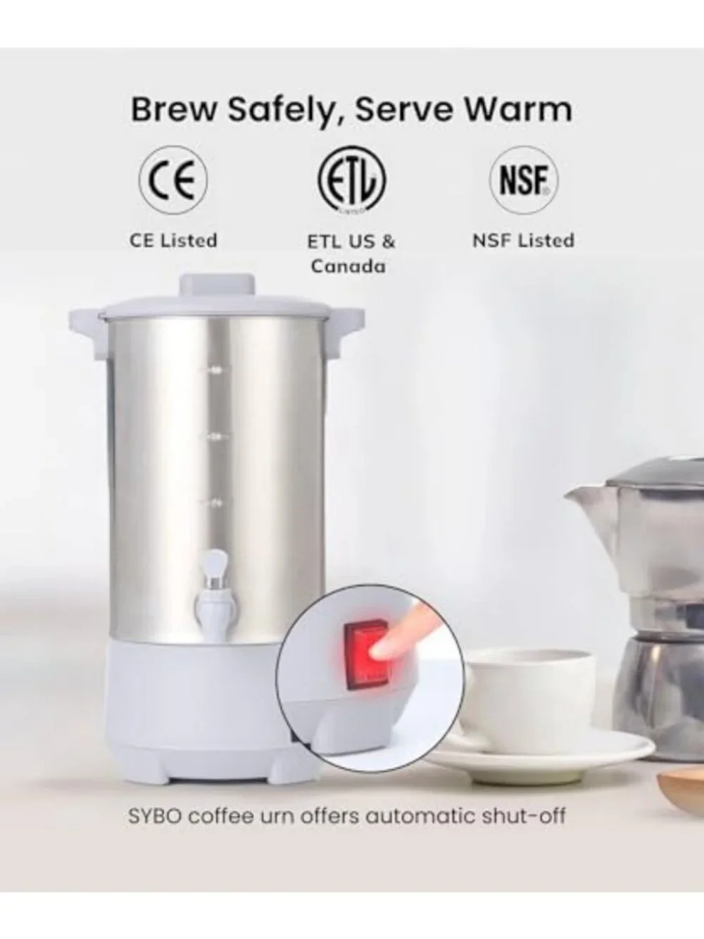 Commercial Grade 45-Cup Coffee Urn - Stainless Steel Percolator, Easy Clean, Hot